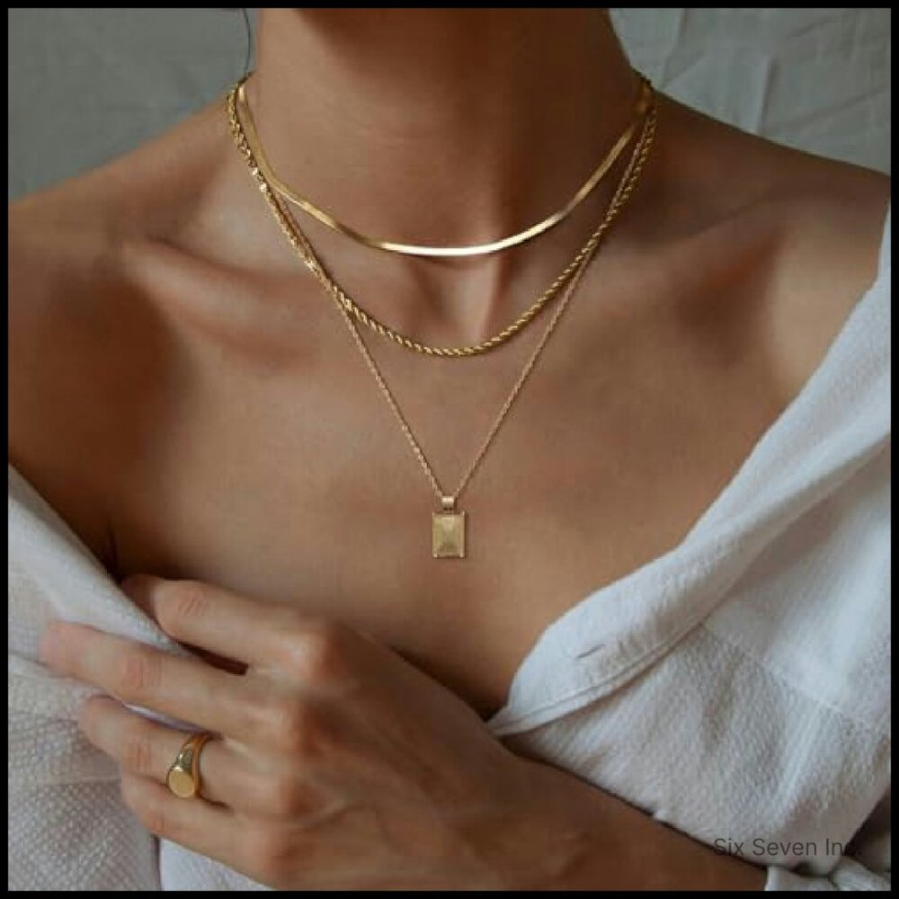 Layered Gold Plated Necklace Set Stackable Pendan… - image 3